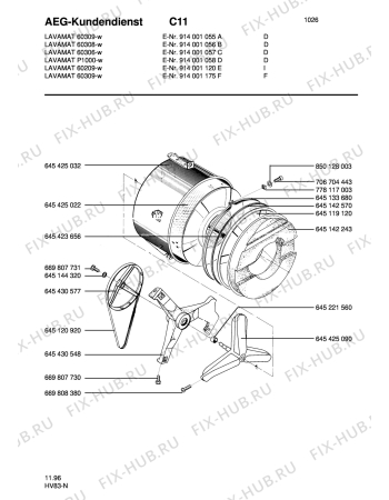 Взрыв-схема стиральной машины Aeg LAV60309-W - Схема узла Tub and drum